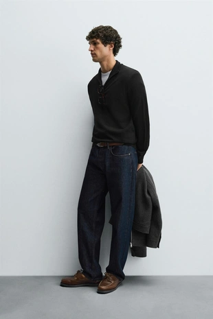 Свитер из 100% шерсти с воротником на молнии