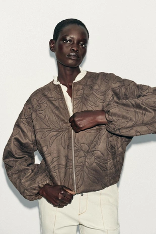 Бомбер с вышивкой под замшу- Заказать в России