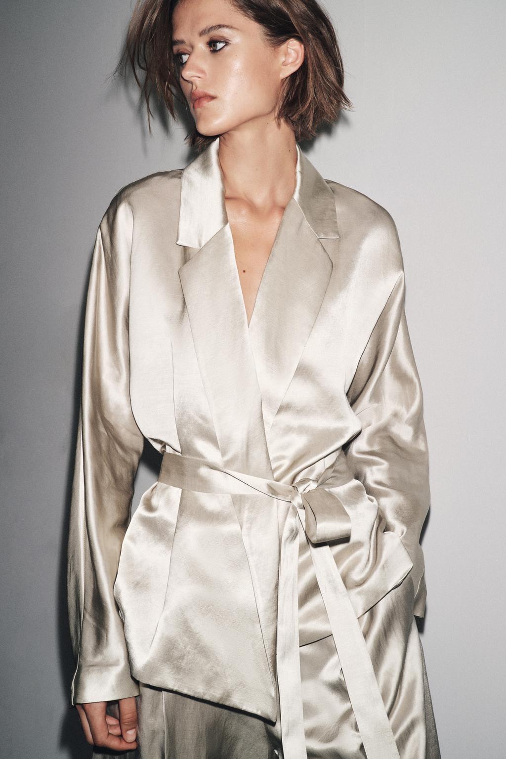 Zara Атласный блейзер с поясом — zw collection limited
