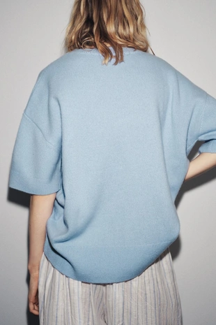 Базовый трикотажный джемпер из 100% шерсти с короткими рукавами- Заказать в России