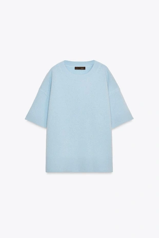 Базовый трикотажный джемпер из 100% шерсти с короткими рукавами- Заказать в России