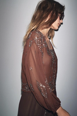 Блуза из жоржета с вышивкой и бусинами- Заказать в России