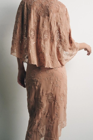 Юбка из жоржета с вышивкой и бусинами- Заказать в России