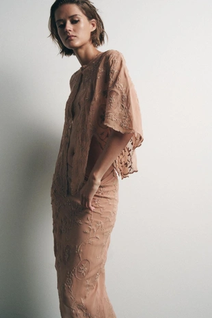 Юбка из жоржета с вышивкой и бусинами- Заказать в России