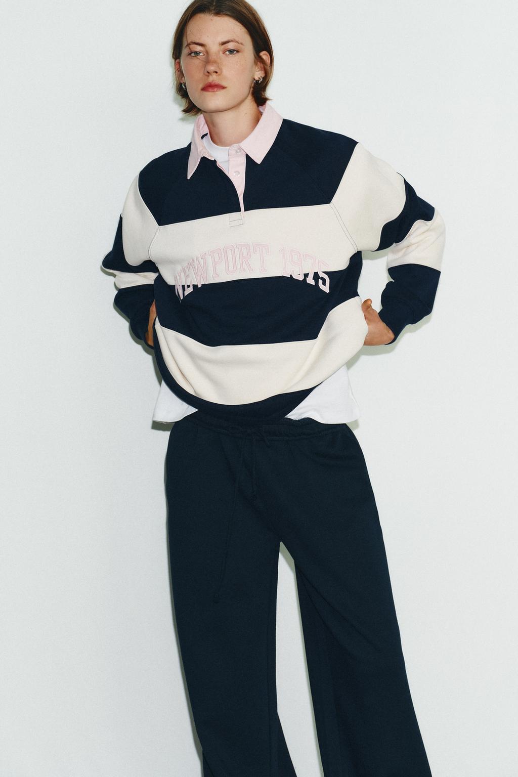 STRIPED POLO SWEATSHIRT WITH SLOGAN