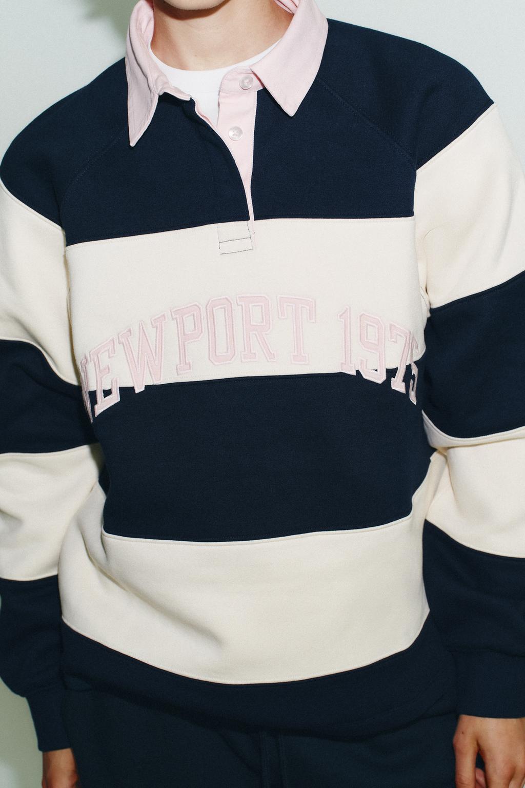STRIPED POLO SWEATSHIRT WITH SLOGAN