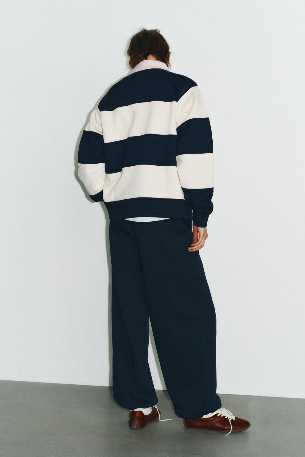 STRIPED POLO SWEATSHIRT WITH SLOGAN