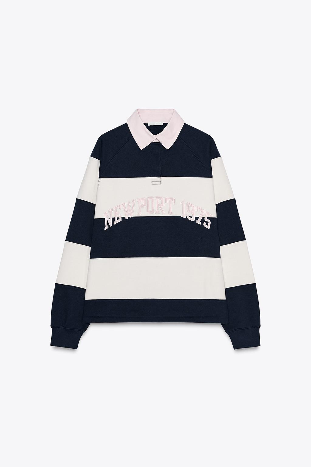 STRIPED POLO SWEATSHIRT WITH SLOGAN