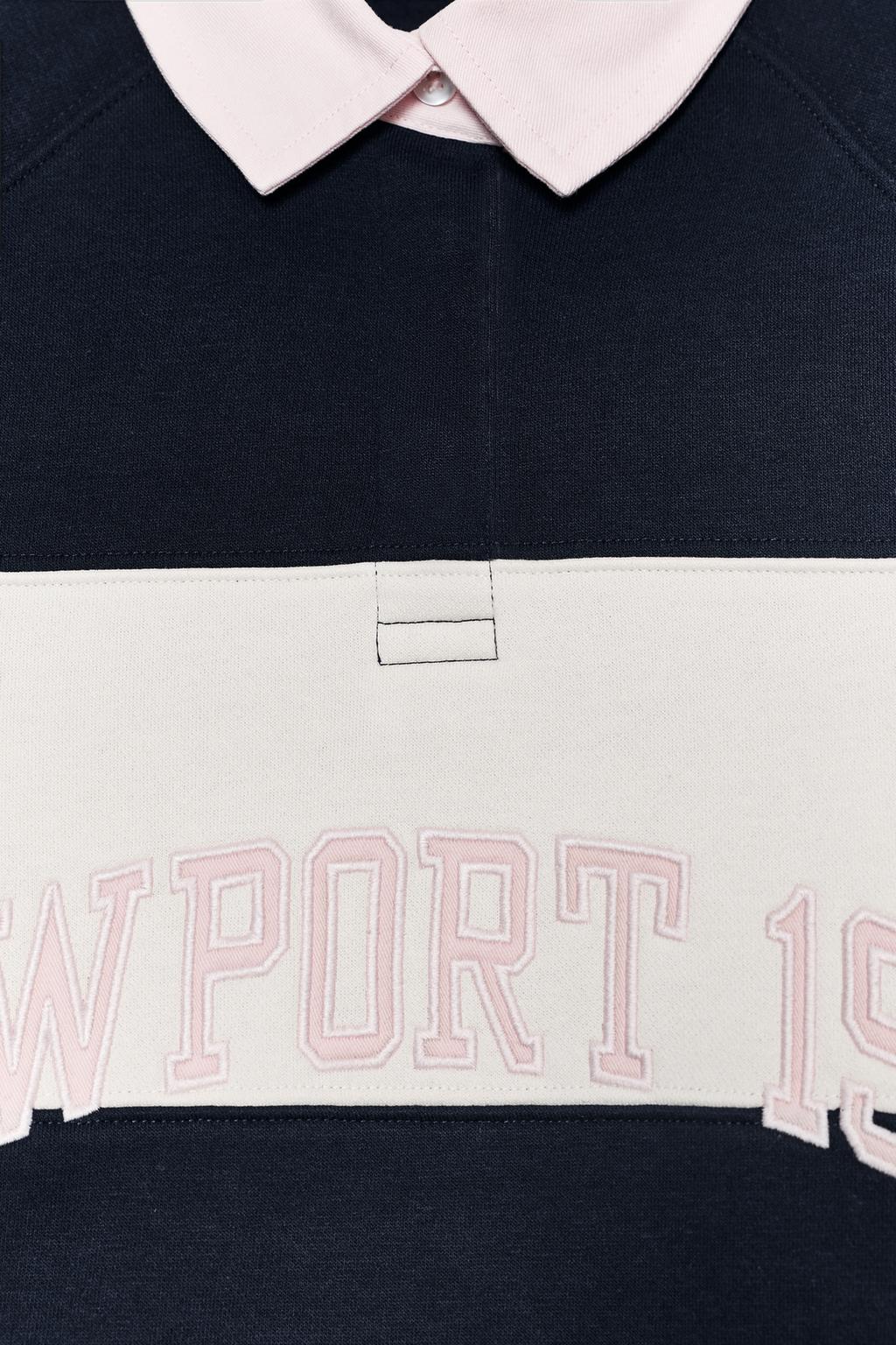 STRIPED POLO SWEATSHIRT WITH SLOGAN
