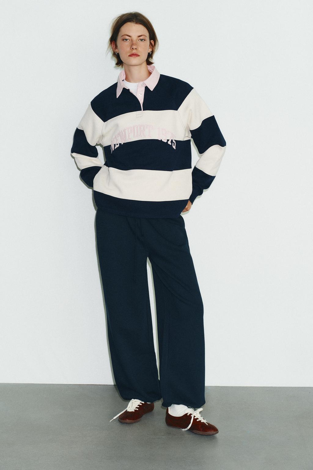 STRIPED POLO SWEATSHIRT WITH SLOGAN
