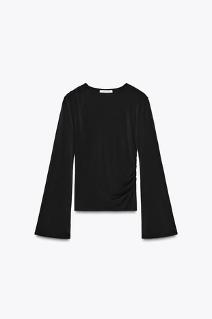 Футболка с длинными рукавами и сборками- Заказать в России