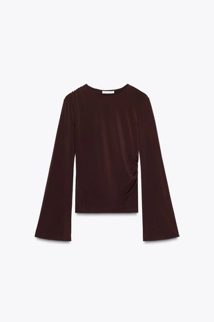 Футболка с длинными рукавами и сборками- Заказать в России