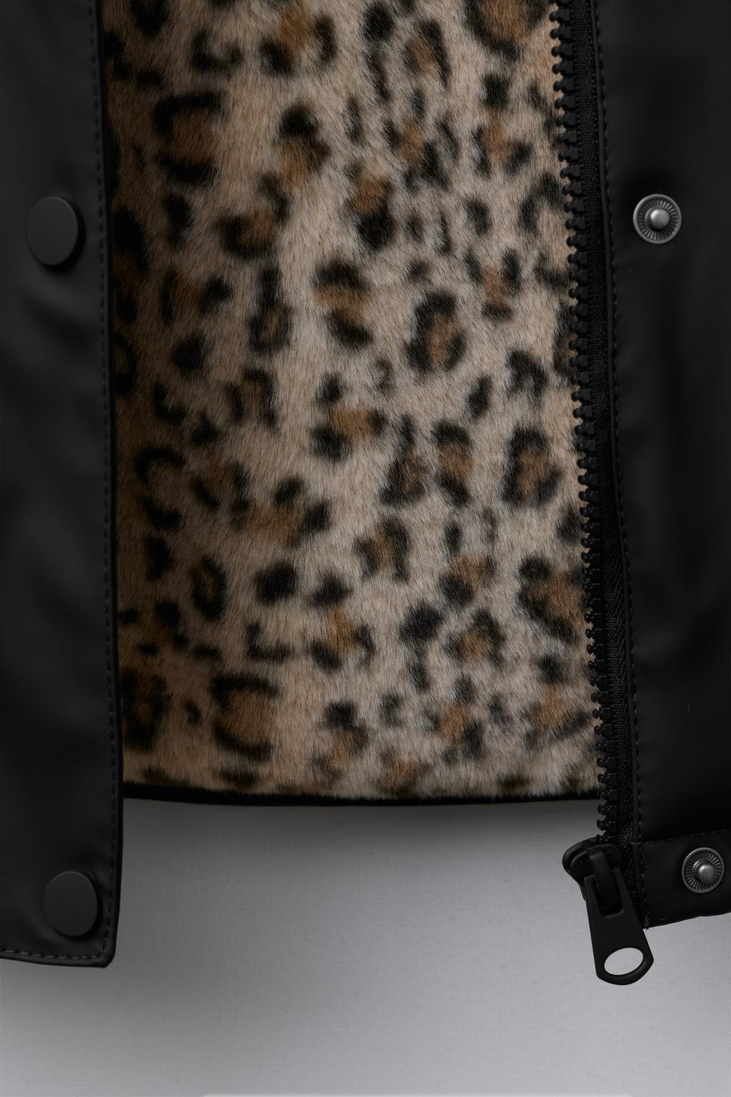 WATER-REPELLENT COATED JACKET WITH FAUX FUR ANIMAL PRINT
