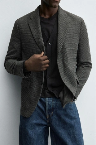 Блейзер из ткани с узором «гусиная лапка»- Заказать в России