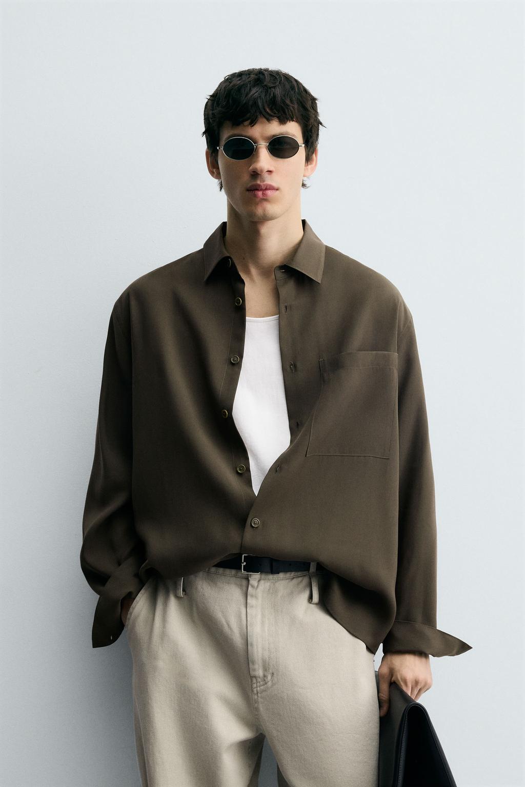 РУБАШКА RELAXED FIT ИЗ СТРУЯЩЕЙСЯ ТКАНИ