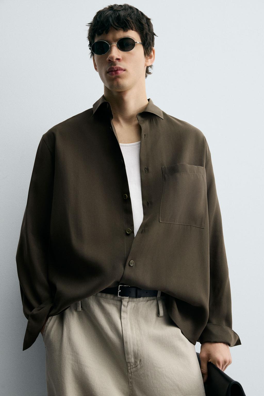 РУБАШКА RELAXED FIT ИЗ СТРУЯЩЕЙСЯ ТКАНИ