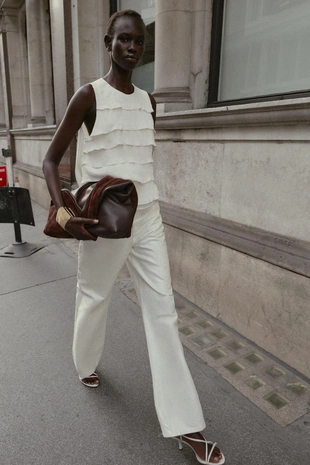 Атласный топ с воланами- Заказать в России