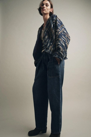 Стеганое кимоно с эффектом денима и бусинами- Заказать в России