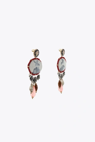 Серьги с подвесками, камнями и смолой- Заказать в России