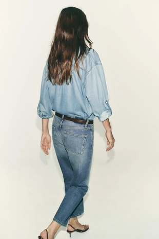 Джинсовая рубашка оверсайз- Заказать в России