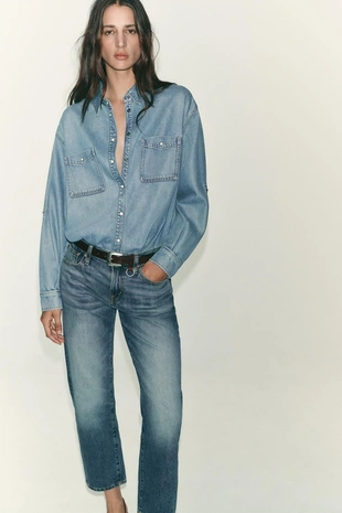 Джинсовая рубашка оверсайз- Заказать в России