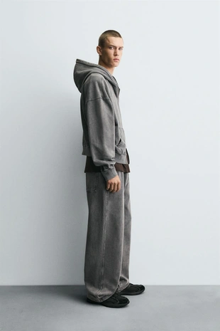 Толстовка с эффектом потертости с молнией- Заказать в России