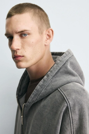 Толстовка с эффектом потертости с молнией- Заказать в России