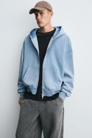 Толстовка с эффектом потертости с молнией- Заказать в России