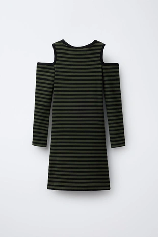 Купить Zara Платье в рубчик в полоску с вырезами