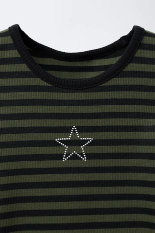 Black / Green | 5431/748/031 - Zara Платье в рубчик в полоску с вырезами