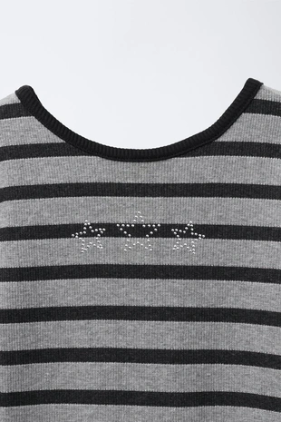 Grey marl | 5431/746/803 - Zara Платье в рубчик с блестящими полосками