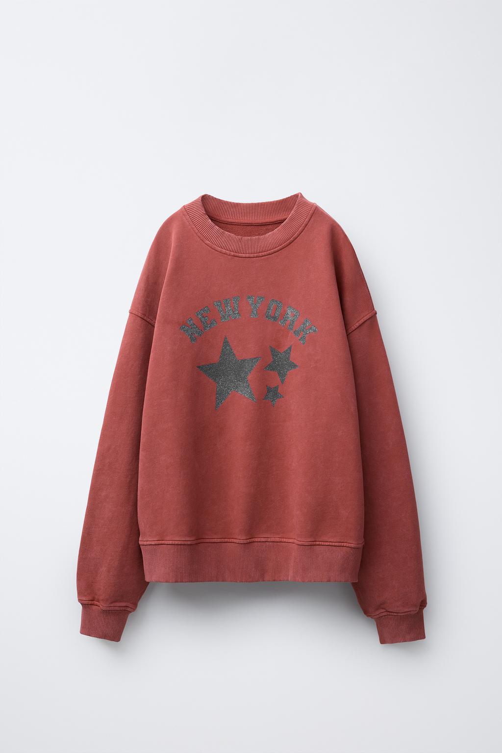 WASHED EFFECT SWEATSHIRT WITH SHINY STARS