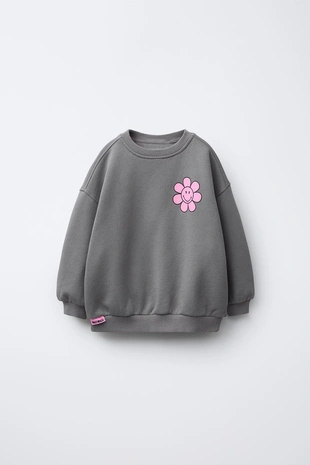 Grey | 5643/597/802 - Zara Толстовка с цветочным принтом SMILEYWORLD ®