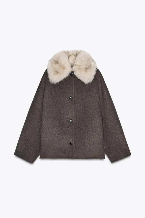 КУРТКА ИЗ ШЕРСТИ С МЕХОВЫМ ВОРОТНИКОМ — коллекция Zara «ZW»