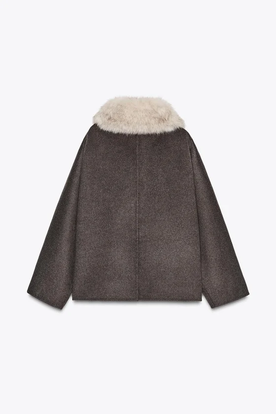 КУРТКА ИЗ ШЕРСТИ С МЕХОВЫМ ВОРОТНИКОМ — коллекция Zara «ZW»