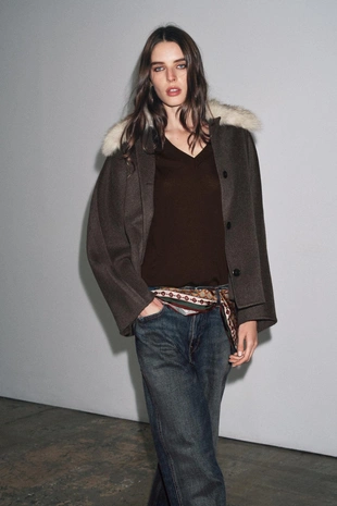 Куртка из шерсти с меховым воротником — ZW COLLECTION- Заказать в России