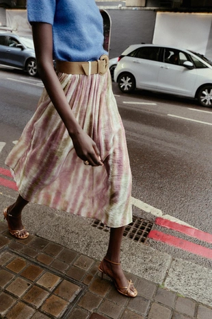 Юбка миди с принтом и ремнем- Заказать в России