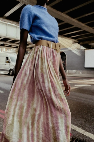 Юбка миди с принтом и ремнем- Заказать в России