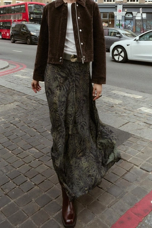 Юбка миди из ткани с анималистическим принтом и ремнем- Заказать в России