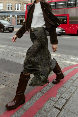 Юбка миди из ткани с анималистическим принтом и ремнем- Заказать в России