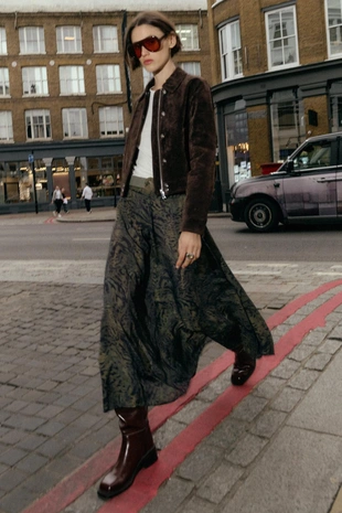 Юбка миди из ткани с анималистическим принтом и ремнем- Заказать в России