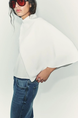 Топ из крепа с асимметричной накидкой- Заказать в России