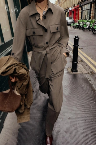 Купить Zara Рубашка с рукавами на хлястиках и поясом