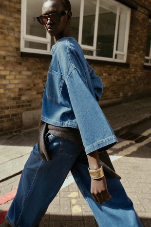 Джинсовая рубашка с воротником мао- Заказать в России