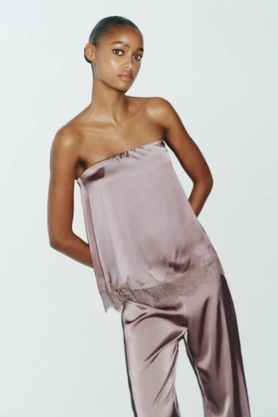 Атласный топ с кружевом- Заказать в России