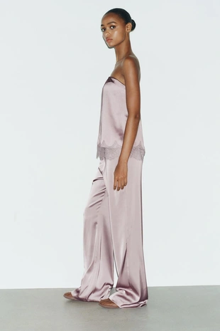 Атласный топ с кружевом- Заказать в России