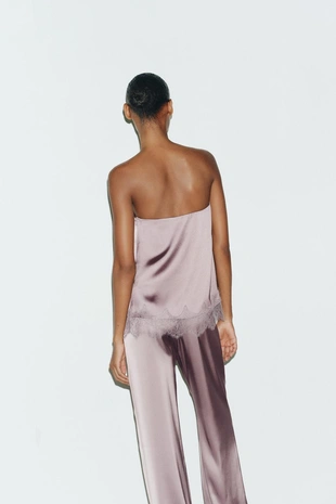 Атласный топ с кружевом- Заказать в России