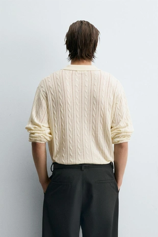 Поло с рельефным узором «коса»- Заказать в России