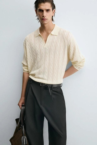 Поло с рельефным узором «коса»- Заказать в России