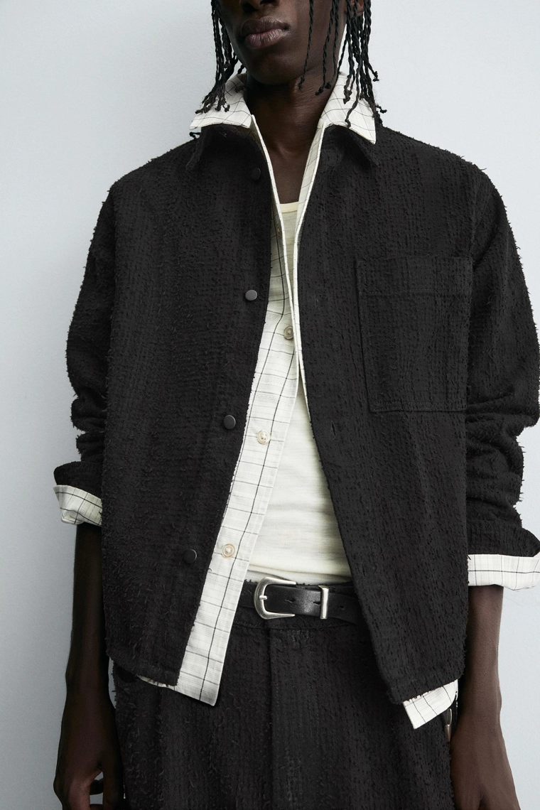 Рубашка из текстурированного джаккарда денима